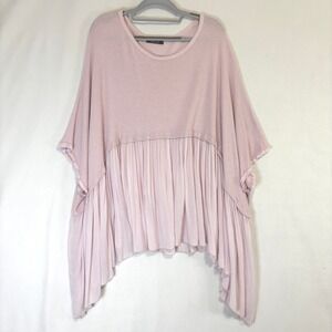Saga Top Womens XL Pink Chiffon Made in Italy Sharkbite Oversized Lagenlook Boho